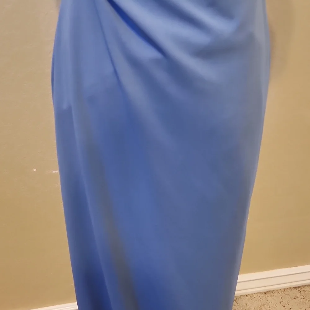 Off-Shoulder Dusty Blue Formal Wedding Gown - Picture 4 of 10